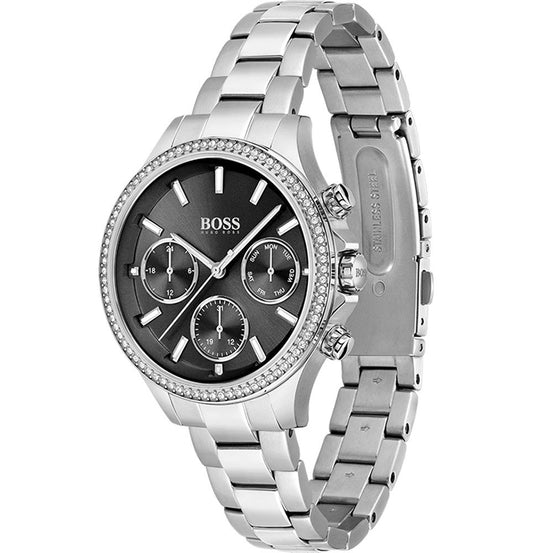 Hugo Boss Damenuhr Womens 1502593 Pandora Silver Tone Stainless Steel Watch With Black Dial – HB1502593