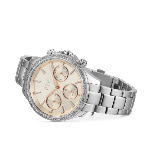 Hugo Boss Damenuhr Womens 1502565 Pandora Silver Tone Stainless Steel Watch With Rose Gold Dial – HB1502565