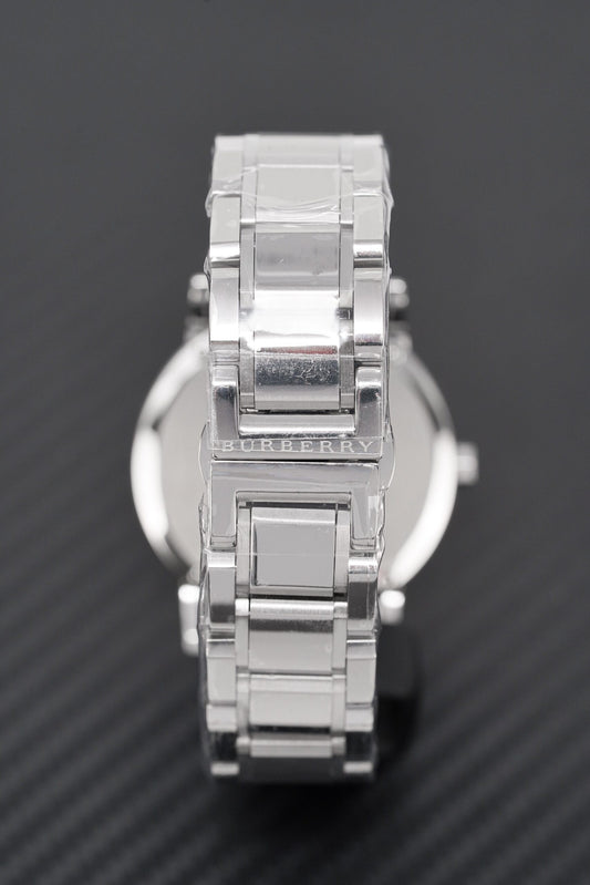 Burberry The City Steel Damenuhr schwarzes Zifferblatt BU9001