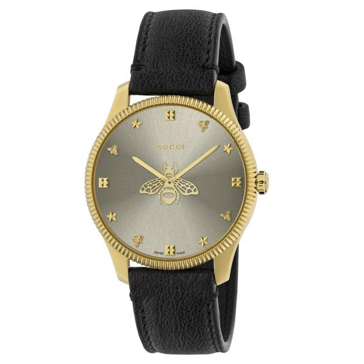 Gucci Armbanduhr G Timeless Gold Tone Black Leather Quartz Watch Ya1264181 – YA1264181