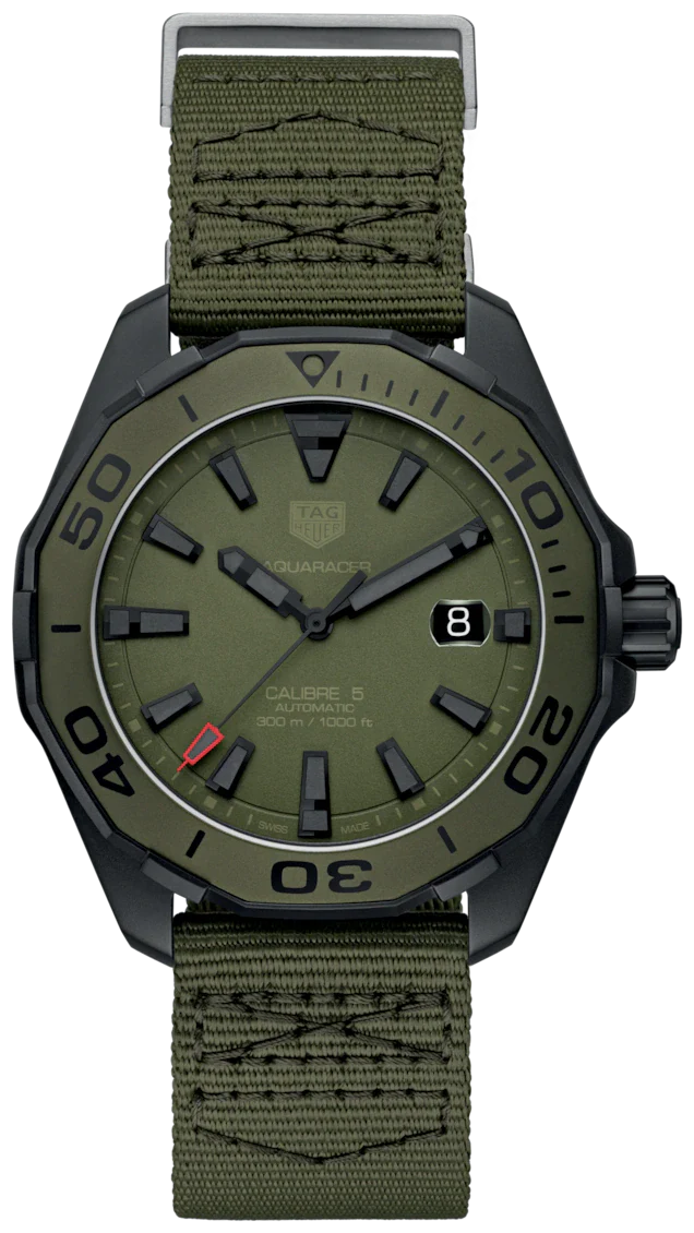 TAG Heuer Herrenuhr Aquaracer Automatic Green Dial Khakhi Green Nylon Strap Watch For Men Way208e Fc8222 – WAY208E.FC8222