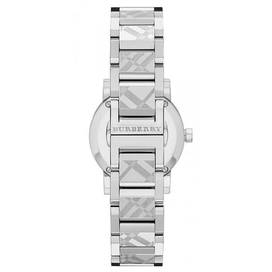 Burberry The City Engraved Damenuhr Quarz silbernes Gehäuse BU9233