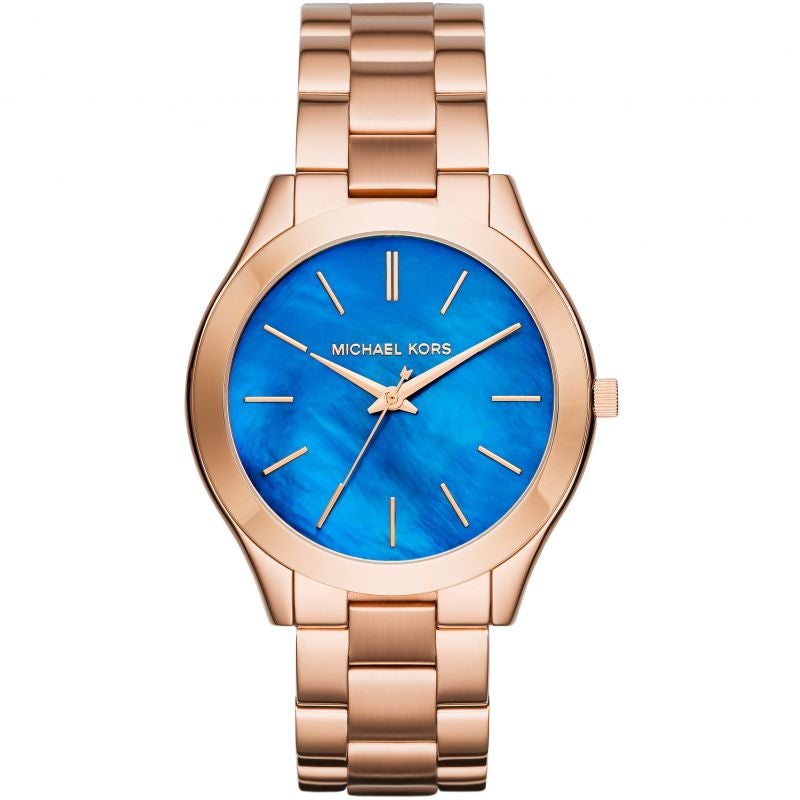 Michael Kors Damenuhr Mk3494 Ladies Slim Runway Rose Gold Dark Blue Watch – MK3494