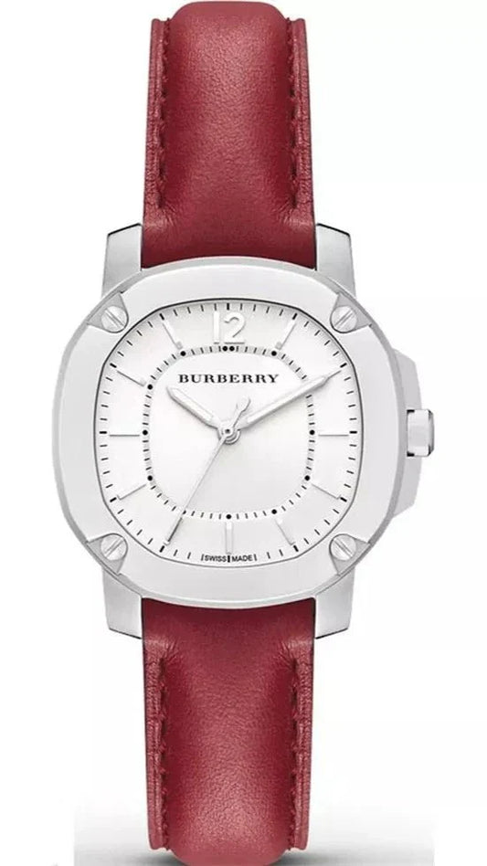 Burberry Damenuhr The Britain White Quarz mit Lederarmband mit weißem Zifferblatt – BBY1705