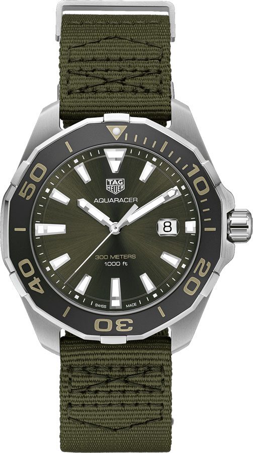 TAG Heuer Herrenuhr Aquaracer Black Dial Khakhi Green Nato Strap Watch For Men Way101e Fc8222 – WAY101E.FC8222