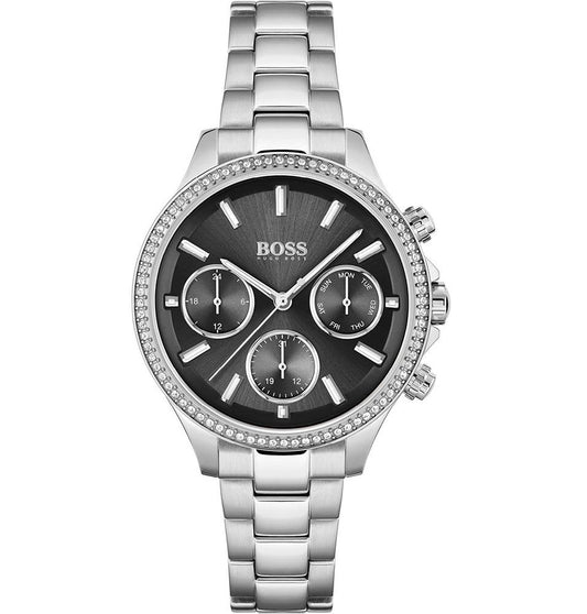 Hugo Boss Damenuhr Womens 1502593 Pandora Silver Tone Stainless Steel Watch With Black Dial – HB1502593