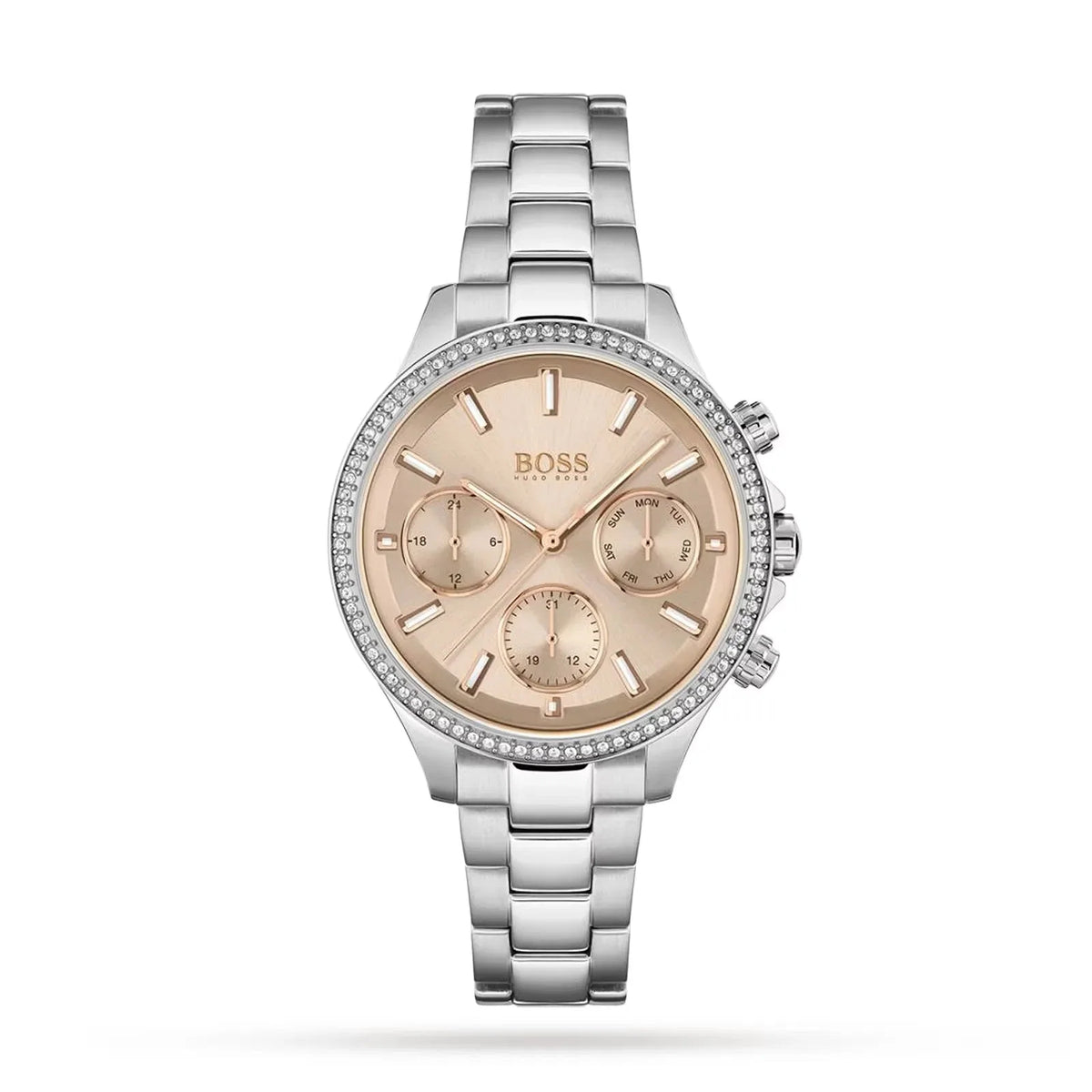 Hugo Boss Damenuhr Womens 1502565 Pandora Silver Tone Stainless Steel Watch With Rose Gold Dial – HB1502565
