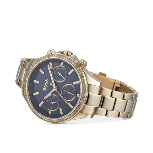 Hugo Boss Damenuhr Womens 1502566 Pandora Gold Tone Stainless Steel Watch With Blue Dial – HB1502566