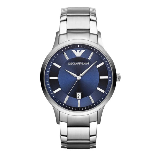 Emporio Armani Herrenuhr Mens Ar11180 Silver Tone Stainless Steel Watch With Blue Dial – AR11180