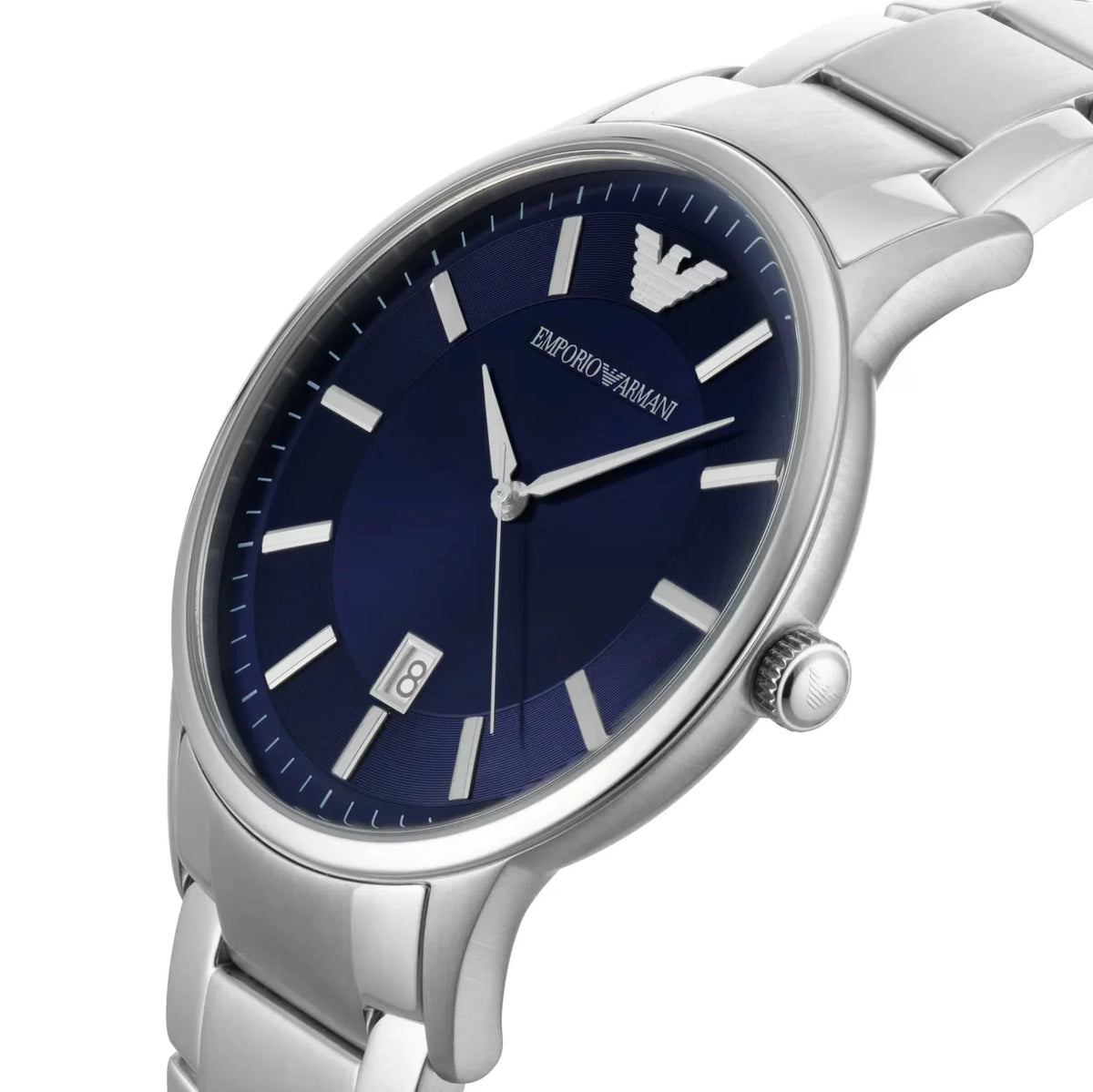Emporio Armani Herrenuhr Mens Ar11180 Silver Tone Stainless Steel Watch With Blue Dial – AR11180