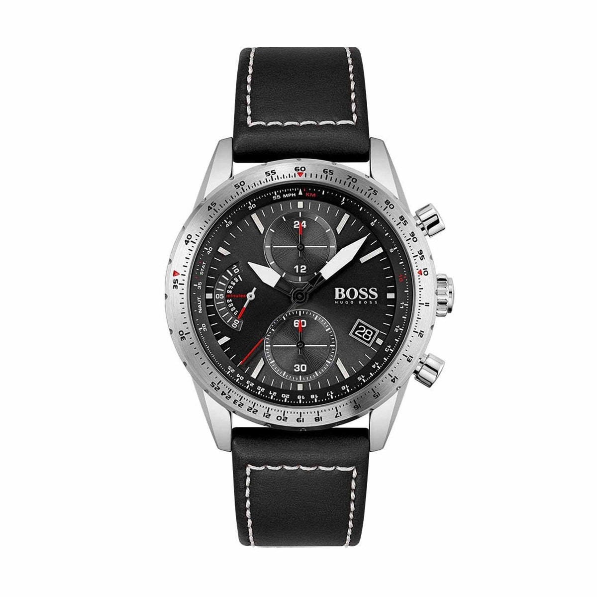Hugo Boss Herrenuhr Mens 1513853 Chronograph Pilot Edition Watch With Black Leather Strap – HB1513853