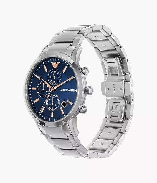 Emporio Armani Herrenuhr Mens Ar11458 Rose Gold Tone Stainless Steel And Blue Leather Watch – AR11458