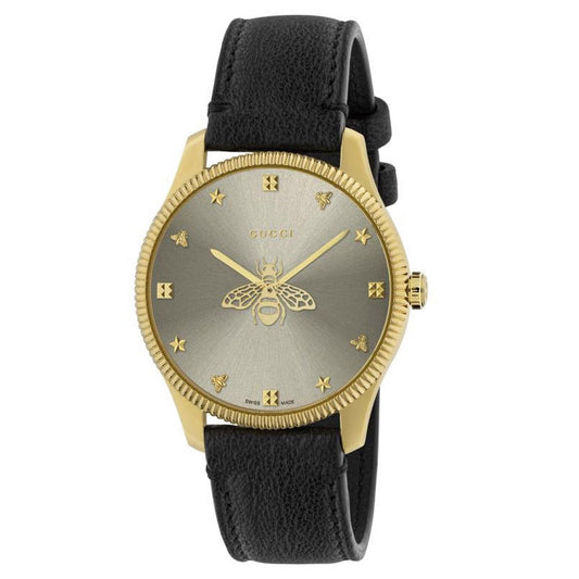 Gucci Armbanduhr G Timeless Gold Tone Black Leather Quartz Watch Ya1264181 – YA1264181