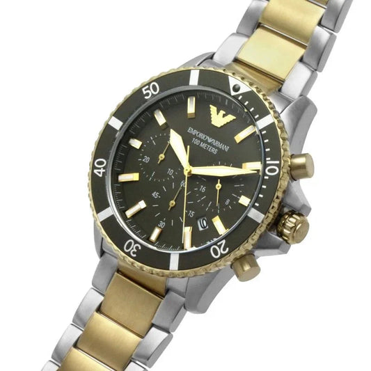 Emporio Armani Herrenuhr Mens Watch Diver Chronograph 43mm Green Ar11361