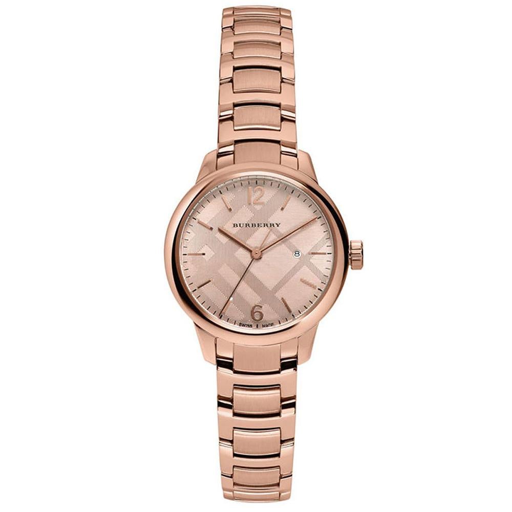 Burberry Damenuhr Quarz Edelstahlarmband roségoldenes Zifferblatt BU10116