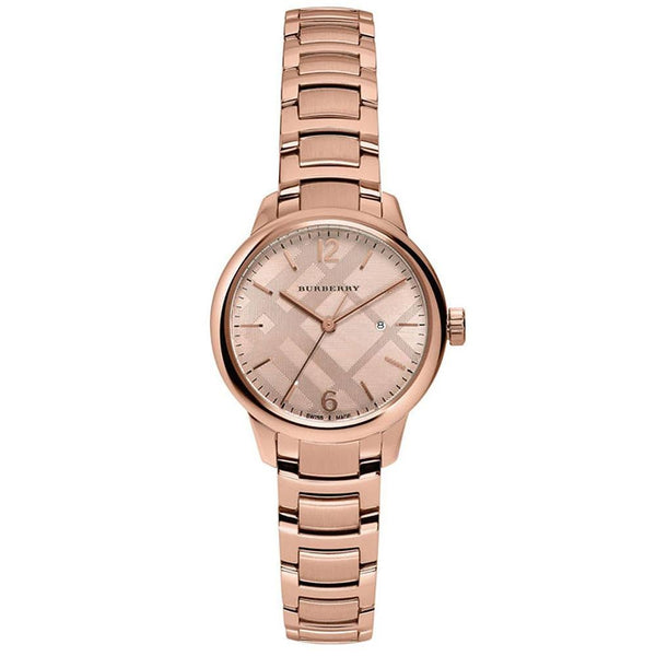 Burberry Damenuhr Quarz Edelstahlarmband roségoldenes Zifferblatt BU10116