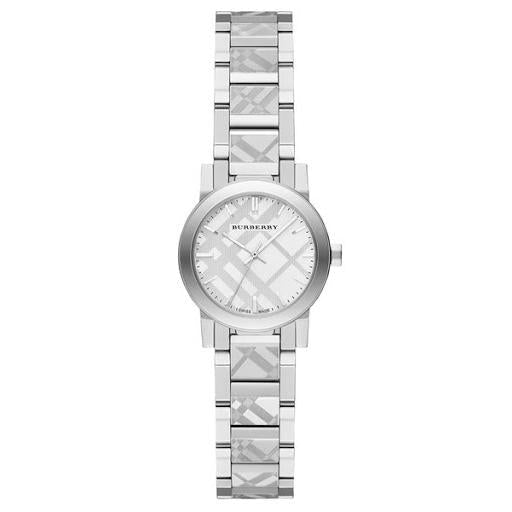 Burberry The City Engraved Damenuhr Quarz silbernes Gehäuse BU9233