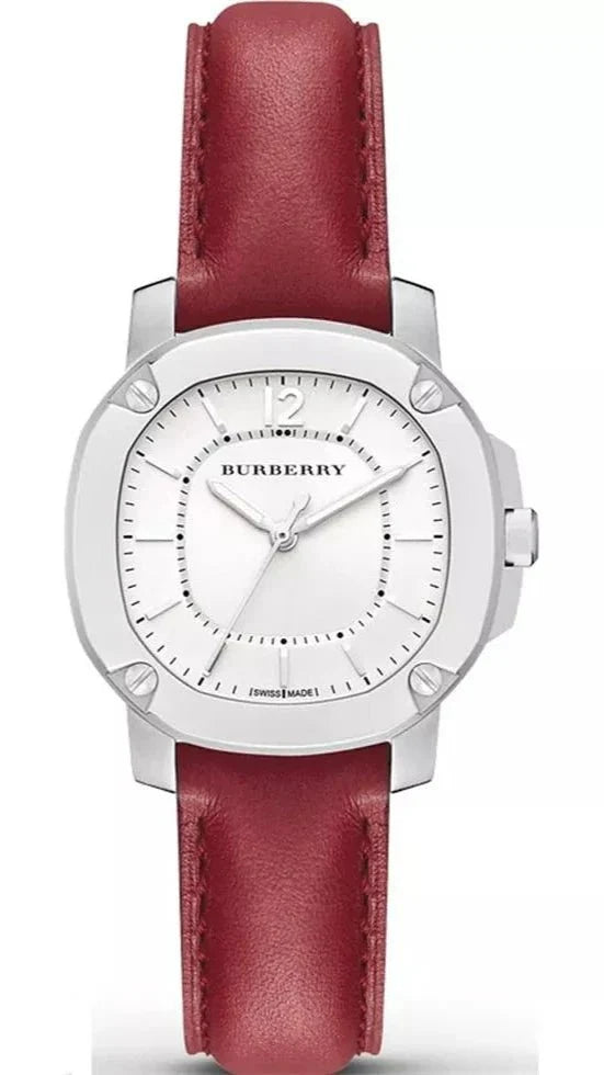 Burberry Damenuhr The Britain White Quarz mit Lederarmband mit weißem Zifferblatt – BBY1705