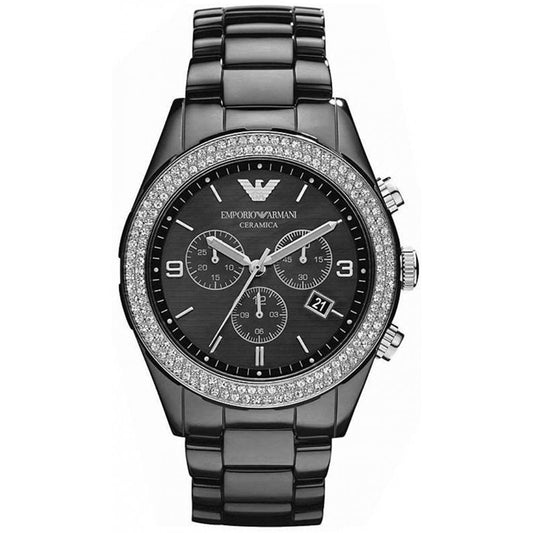 Emporio Armani Damenuhr Ar1455 Ladies Chronograph Ceramica Crystal Black Watch – AR1455