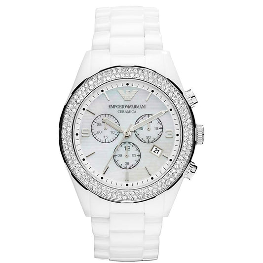 Emporio Armani Damenuhr Ar1456 Ladies White Crystal Watch – AR1456