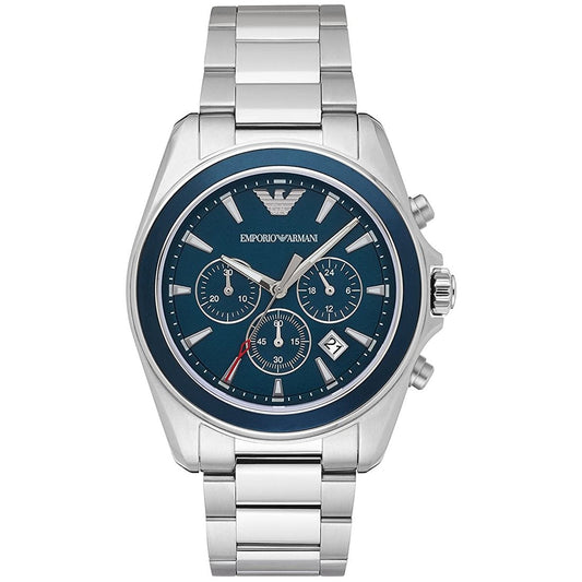 Emporio Armani Herrenuhr Ar6091 Men S Blue Dial Silver Chronograph Watch – AR6091