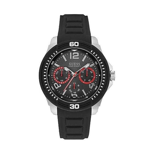 Guess Herrenuhr Watches Guess Gents Silver Watch Black Multifunctional Dial And Black Silicone Strap W0967g1 – W0967G1