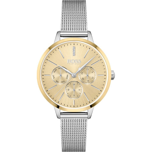 Hugo Boss Damenuhr Womens 1502600 Symphony Gold Tone And Silver Mesh Bracelet Watch – HB1502600