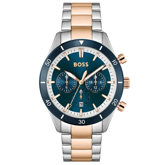 Hugo Boss Herrenuhr Mens 1513937 Santiago Chronograph Two Tone Watch – HB1513937