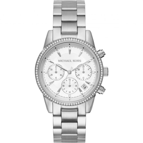 Michael Kors Damenuhr Ritz Ladies Silver Chronograph Watch Mk6428 – MK6428